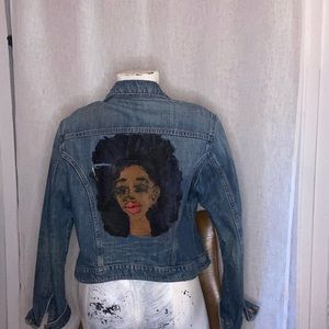 Hand painted thrifted denim jacket